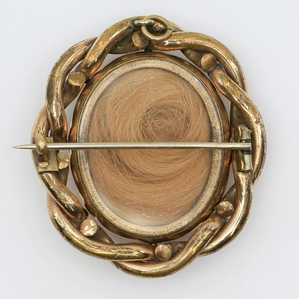 Antique Victorian Swivel‎ Mourning Hair & Child Photo Gold Filled Brooch 1870s